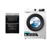 Hisense HDE3211BXUK 60cm Electric Cooker with Ceramic Hob - Brushed stainless steel & WFQP6012EVM-Freestanding-6 KG-Front Load Durable Inverter Washing Machine-Steam Wash-Quick Wash-15 Washing