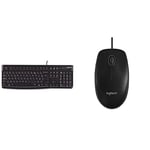 Logitech K120 Wired Keyboard - Black & B100 Wired USB Mouse, 3-Buttons, Optical Tracking, Ambidextrous PC/Mac/Laptop - Black