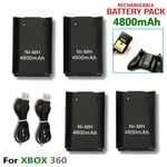 4 Pack Battery 4800mAh Rechargeable for Xbox 360 Wireless Controller + USB Cable