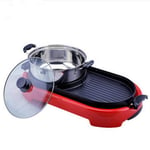 220V Multifunctional Non-Stick Electric Barbecue Grill Machine Korean Hot Pot Smokeless Portable Pan for Family Outdoor Party-Double Control_Red Black