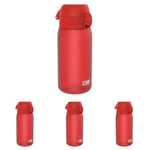 Ion8 Kids Water Bottle, 350 ml/12 oz, Leak Proof, Easy to Open, Secure Lock, Dishwasher Safe, BPA Free, Carry Handle, Hygienic Flip Cover, Easy Clean, Odour Free, Carbon Neutral, Red (Pack of 4)