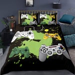 Gamer Duvet Cover Set, Modern Gamepad with Action Buttons with Joysticks and D-Pad for Boys Girls, Decorative 2 Piece Bedding Set with 1 Pillow Sham, Single Size