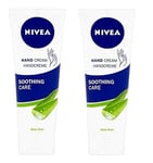 2 x Nivea Hand Cream Soothing Care Moisturising  Skincare Aloe Vera 75ml