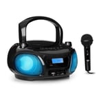 Portable Boombox Bluetooth Radio CD Player FM Audio USB Microphone Black Retro