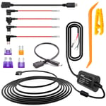 iiwey Dash Cam Hardwire Kit with Mini/Micro/Type-C Port, 4 Meter Dashboard Camera Car Charger Cable Kit 12V- 24V to 5V, Power Adapter with LP/Mini/ATO/Micro2 Fuse for Dash Cam