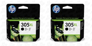 2x HP Original 305XL Black Ink Cartridges For ENVY 6420e Printer, 3YM62AE