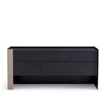 Poliform - Chloe Chest Of Drawer, Inner Structure Glossy Nickel, Outside 03GrigioScuro, Top Glossy Calacatta Marble