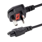 StarTech.com 3ft (1m) UK Laptop Power Cable, BS 1363 to C5 Mickey Mouse, 2.5A 250V, 18AWG, Laptop Replacement Cord, Printer Cable, UK Laptop Charger Cord, Laptop Power Brick Cord (PXTNB3SUK1M)