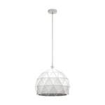 Pendant Ceiling Light Colour White Steel Round Faceted Shade Bulb E27 1x60W