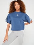 adidas Sportswear Womens Future Icons 3 Stripe T-Shirt - Navy, Navy, Size L, Women