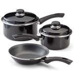 Judge JHB1 Induction Non-Stick Saucepan Set, Carbon Steel, Black