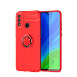 LAGUI Coque Convient pour Huawei P Smart 2020, Flexible TPU Ultra Fine Aimants Support de Voiture Spécial Housse avec l'anneau, Rouge+Rouge