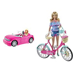 Barbie Drive into Imagination Doll and her Glam Convertible Car! & ESTATE Bike, Working Pedals and Wheels, Basket with Removable Pink Flowers, DVX55