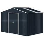 Verktygsbod i galvaniserat stål 4,9m² 277x195x192cm redskapsskjul med sadeltak, grund, låsbar skjutdörr, väderbeständig trädgård