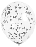 6 stk 30 cm Genomskinliga Ballonger med Svart Konfetti