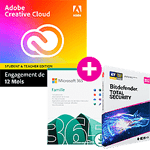 Pack Adobe Creative Cloud All Apps - Education + Microsoft 365 Famille + Bitdefender Total Security - 3 appareils - Renouvellement 1 an