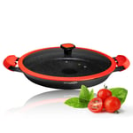 Professional Paella Pan with Lid Ultra Non-Stick Robust Quality POAF Free Black 36cm | Induction Gas Electric BBQ Grill Oven Ceramic Dishwasher Safe | Detachable Cool Silicon Handles (36cm)