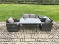 Outdoor Rattan Garden Furniture Lounge Sofa Set With Oblong Rectangular Dining Table 2 PC Reclining Chair