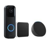 Amazon Blink Video Doorbell with Sync Module (Wired / Battery) & Amazon Echo Pop Smart Speaker Bundle, Black