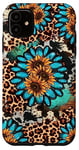 iPhone 11 Western Sunflower Turquoise Leopard Cowhide Southern Country Case