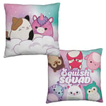 Character World Official Squishmallows Bright Design Squish Squad Square Cushion, Super Soft Reversible 2 Sided, Perfect For Any Bedroom, Sofa or on the Bed 40cm x 40cm