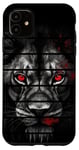Coque pour iPhone 11 Lion rétro noir blanc lumineux yeux rouges art zoo réaliste