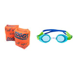 Zoggs Roll-Ups Armbands, Confidence Building Arm Bands, Safe Zoggs Swimming armbands, 6-12 years & Little Ripper Kids Swimming Goggles, UV Protection Swim Goggles, Goggles kids 0-6 years, Aqua/Green