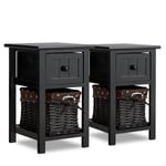 Set of 2 Chest of Drawers Side Table Beside Table Nightstand w/ Removeable Baskets