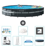 Intex Round Ultra XTR Frame Pool - 732 x 132 cm - Inklusive pump - Stege - Markduk - Lock Underhållspaket - Filtrera bollar - Golvplattor Inklusive T