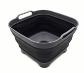 SAMMART 10L Collapsible Dishpan with Draining Plug - Foldable Washing Basin - Portable Dish Washing Tub - Space Saving Kitchen Storage Tray (Grey/Black, 1)