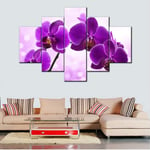CSDECOR 5 Pieces Artwork Canvases Paintings 200X100 Cm Large 5 Panel Canvas Wall Art Brights Violet Close-Up Paintings Beautiful Flowers Picture Premium Quality Artwork Home Decor Bedroom Office