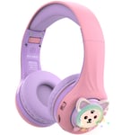 Riwbox Baosilon CB-7S Kids Headphones Wireless/Wired with Mic, Light Up Bluetooth Foldable Headphones Over Ear Volume Limited Safe 75/85/95dB with TF-card, Children Headphones for School(Purple&Pink)