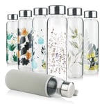 Reeho Borosilicate Glass Water Bottle, Glass Drinking Bottle with Neoprene Sleeve and Leakproof Stainless Steel Lid 500 ml / 1000 ml / 1 Litre