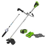 Greenworks Cordless Lawn Trimmer 40V 40cm, 25cm Brush Cutter Blade, Bike Handle, Pole Saw Attachment, incl. 1 Battery 2.5Ah & Charger