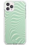 Mint Green Distorted Line Impact Phone Case for iPhone 11 Pro Max TPU Protective Light Strong Cover with Abstract Stripes Warped Twisted Modern