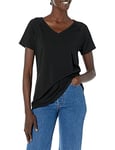 Amazon Essentials Women's Studio Relaxed-Fit Short-Sleeve Lightweight V-Neck T-Shirt, Black, M