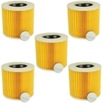 Lot de 5x filtres à cartouche compatible avec Kärcher se 4002 Injecteur Extracteur, se 4002 aspirateur à sec ou humide - Filtre plissé, jaune - Vhbw