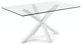 Argo, Spisebord, firkantet med glas bordplade by Kave Home (H: 75 cm. B: 180 cm. L: 100 cm., Klar/Hvid)