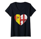 Womens British Spanish Flag Heart | Spain England Flag Roots Kids V-Neck T-Shirt