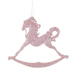 14cm Rocking Horse Christmas Tree Hanging Glitter Decoration - Pink