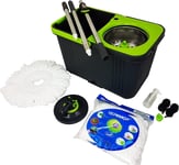 360° Spin Mop and Bucket Steel Wringer Floor Cleaning + 2 Absorbent Mop Heads