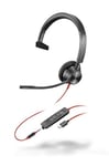 Poly Blackwire 3315 - Blackwire 3300 Series - Headset - On-Ear - Wired - Active Noise Reduction - 3.5 mm Plug, USB-C - Black
