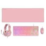 Mars Gaming MCP-RGB3, Ensemble Clavier Gaming Fixe RGB + Souris Gaming RGB Flow 3200 DPI + Casque Over-Ear RGB + Tapis de Souris XXL, Rose, Langue Portugaise