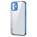Coque transparente ultra fine avec monture métallique pour iPhone 12 Pro Max, bleu foncé