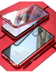 KumWum Screen Protector Case for Samsung S20 Front and Back Clear Tempered Glass Built in Camera Lens Protector and Aluminum Bumper Magnetic Cover - Red