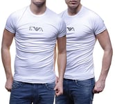 Emporio Armani Men's 2-pack T-shirt Essential Monogram T Shirt, White - Blanc (Bianco), L UK