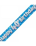 2,7 Meter Blå og Sølvfarget "Happy 40th Birthday" Holografisk Banner