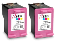 2 x 62XL Colour Refilled Ink Cartridge For HP Envy 7640 Printers