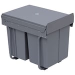 HOMCOM Kitchen Recycle Waste Bin Pull Out Soft Close Dustbin Recycling Cabinet Trash Can Grey (40L (1x20L+2x10L))