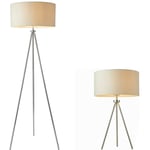Loops Standing Floor & Table Lamp Set Chrome Plate Ivory Shade Sleek Tripod Leg Light